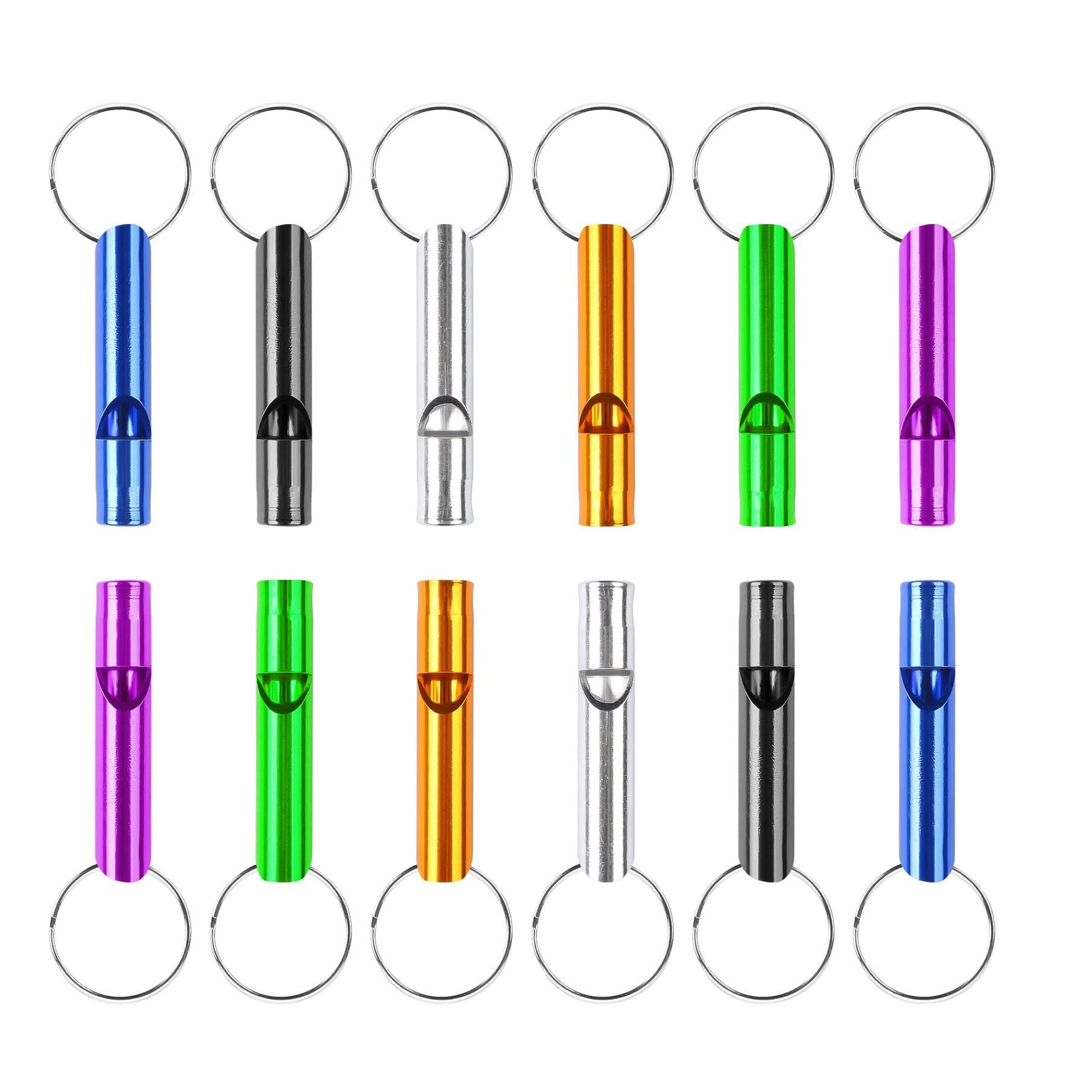 MIDELONG 12 pcs Emergency Whistle with Key Chain, Aluminum Extra Loud Safety Survival Whistle Keychain for Outdoor Sports Camping Hiking Boating Hunting, 6 Colors - Image 1