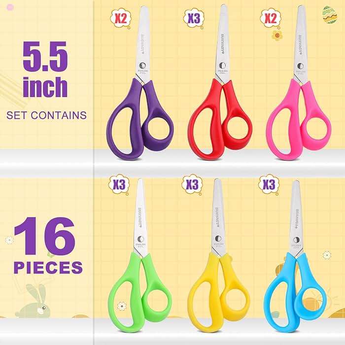 BURVAGY 16Pack 5.5" Safety Small School Kids Student Round Blunt Tip Craft Scissors Bulk, Stainless Steel Blades Comfort Grip Scissors for Kid Children Kindergarten Cutting Paper - Image 3