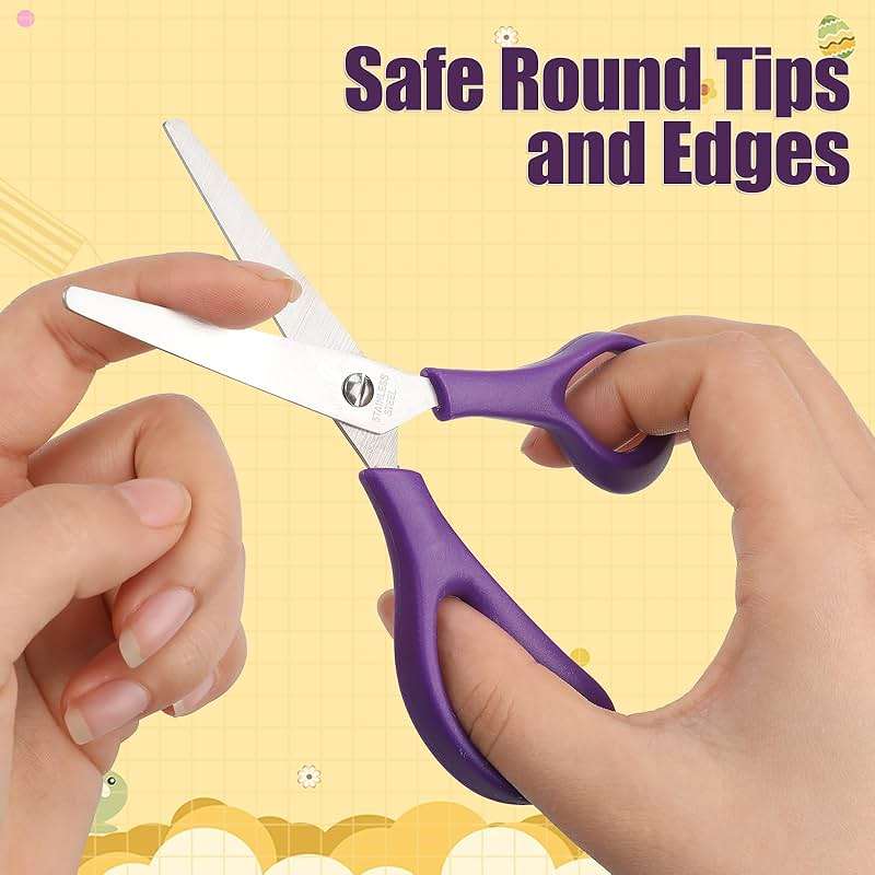BURVAGY 16Pack 5.5" Safety Small School Kids Student Round Blunt Tip Craft Scissors Bulk, Stainless Steel Blades Comfort Grip Scissors for Kid Children Kindergarten Cutting Paper - Image 6