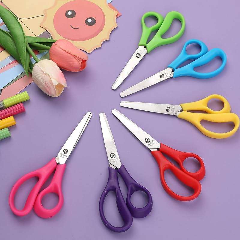 BURVAGY 16Pack 5.5" Safety Small School Kids Student Round Blunt Tip Craft Scissors Bulk, Stainless Steel Blades Comfort Grip Scissors for Kid Children Kindergarten Cutting Paper - Image 10