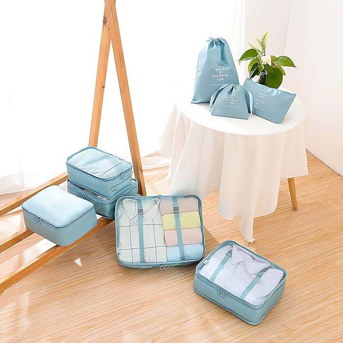 LANSKLBD 8 Set Packing Cubes for Suitcases Travel Luggage Packing Organizers,Travel Essentials Accessories Luggage Organizer with Shoe Bag Tioletry/Laundry Bag (light blue) - Image 2