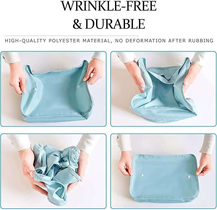 LANSKLBD 8 Set Packing Cubes for Suitcases Travel Luggage Packing Organizers,Travel Essentials Accessories Luggage Organizer with Shoe Bag Tioletry/Laundry Bag (light blue) - Image 6