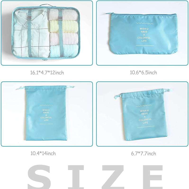 LANSKLBD 8 Set Packing Cubes for Suitcases Travel Luggage Packing Organizers,Travel Essentials Accessories Luggage Organizer with Shoe Bag Tioletry/Laundry Bag (light blue) - Image 7