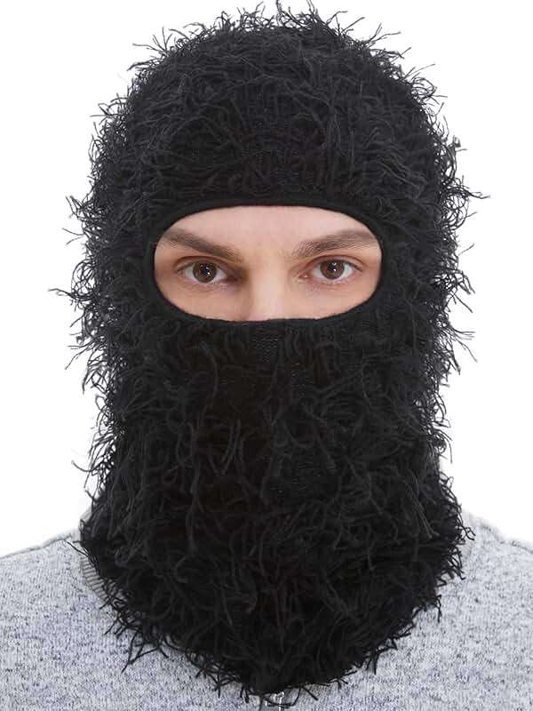ROXUN Distressed Ski Mask Balaclava, Yeat Shiesty Fluffy Knitted Full Face Mask for Men/Women - Image 1
