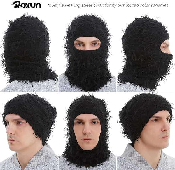 ROXUN Distressed Ski Mask Balaclava, Yeat Shiesty Fluffy Knitted Full Face Mask for Men/Women - Image 2
