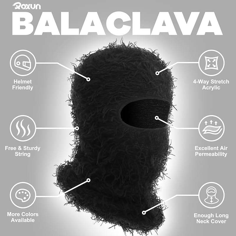ROXUN Distressed Ski Mask Balaclava, Yeat Shiesty Fluffy Knitted Full Face Mask for Men/Women - Image 3