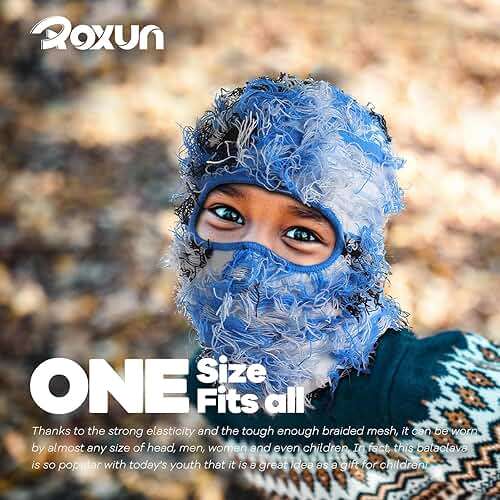 ROXUN Distressed Ski Mask Balaclava, Yeat Shiesty Fluffy Knitted Full Face Mask for Men/Women - Image 6