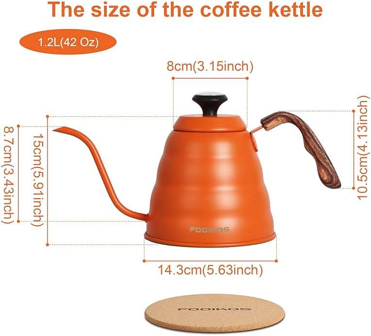 Fooikos Gooseneck Kettle with Thermometer for Pour Over Coffee & Tea, 42 fl oz, Premium Stainless Steel, Accurate Temperature Control, Ideal Spout for Precision Pouring, Compatible with Stovetops - Image 3