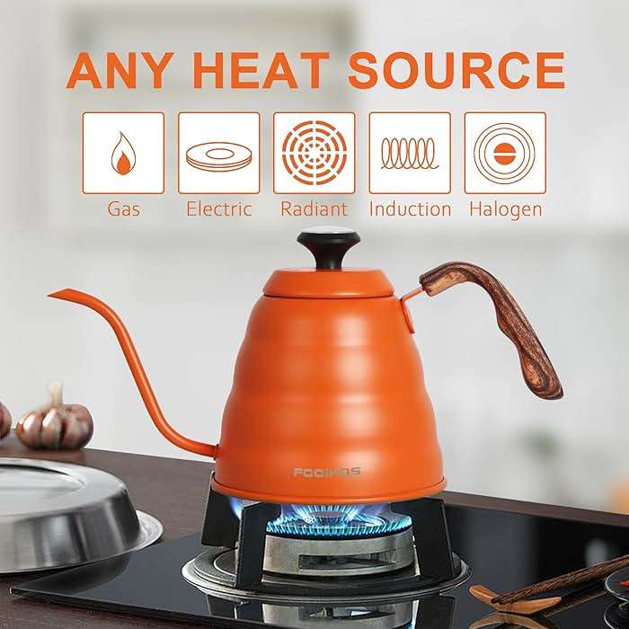 Fooikos Gooseneck Kettle with Thermometer for Pour Over Coffee & Tea, 42 fl oz, Premium Stainless Steel, Accurate Temperature Control, Ideal Spout for Precision Pouring, Compatible with Stovetops - Image 4