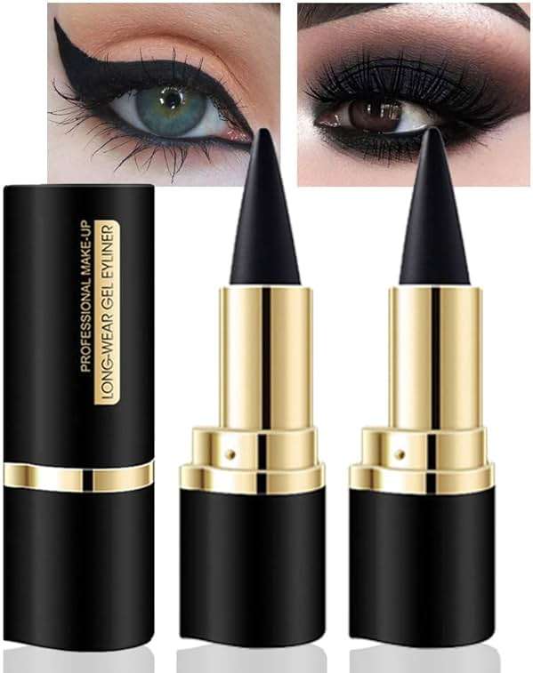 Kaely 2Pcs Gel Eyeliner Pencil, Natural Black Eyeliner Cream, Liquid Eye Liner Pencils for Older Women Waterproof, Smoky Eyeshadow Palette Goth Halloween Makeup Kit, delineador de ojos contra el agua - Image 1