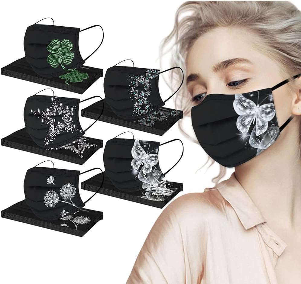 50Pcs Neon Face Masks for Adults Disposable Butterfly Skin Care Holiday Women Heart Print Non Woven Anti-Dust - Image 2