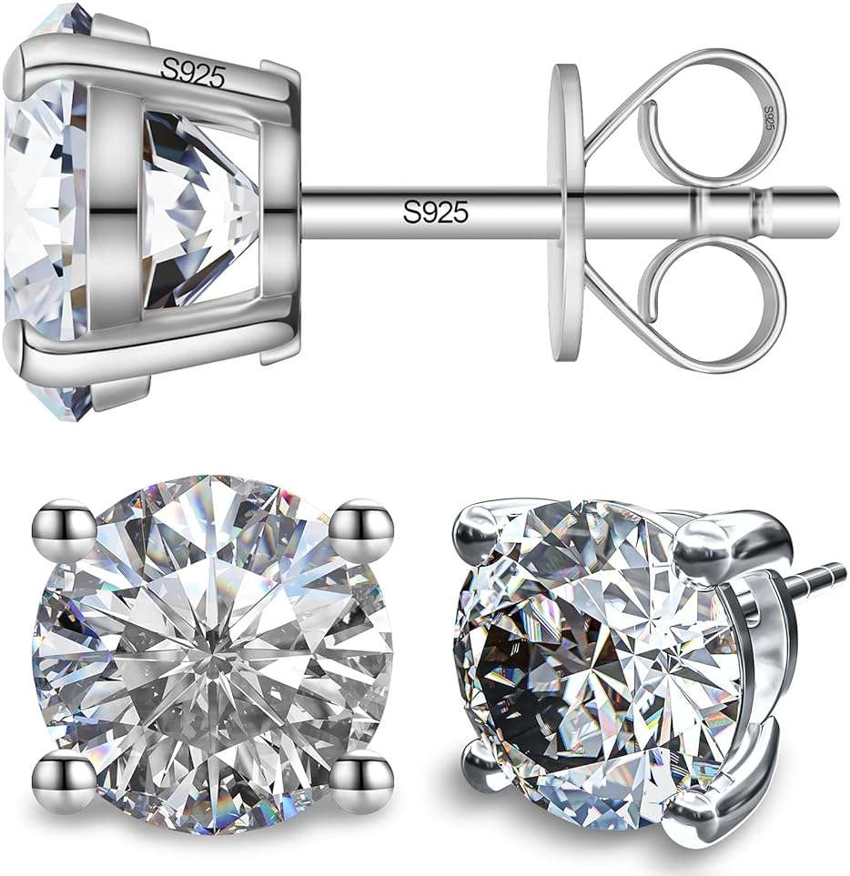 SugarTang Moissanite Earrings, Substitute diamond Stud Earrings for Women 1-3 CT 18K White Gold Plated/S925 Sterling Silver Earring for Men, Lab Grown Hypoallergenic Jewelry - Image 1