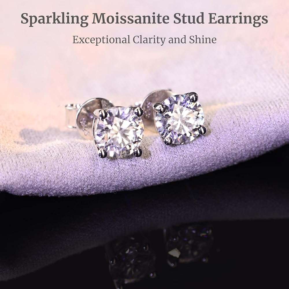 SugarTang Moissanite Earrings, Substitute diamond Stud Earrings for Women 1-3 CT 18K White Gold Plated/S925 Sterling Silver Earring for Men, Lab Grown Hypoallergenic Jewelry - Image 4