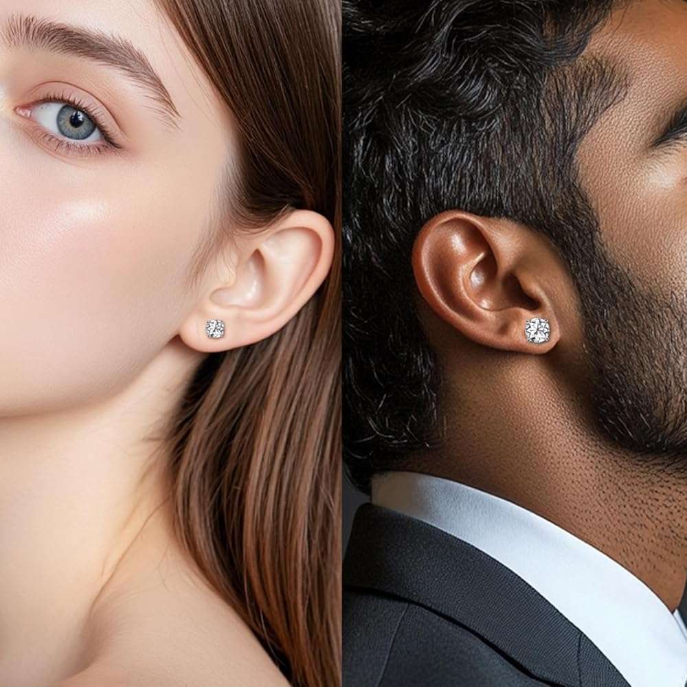 SugarTang Moissanite Earrings, Substitute diamond Stud Earrings for Women 1-3 CT 18K White Gold Plated/S925 Sterling Silver Earring for Men, Lab Grown Hypoallergenic Jewelry - Image 6