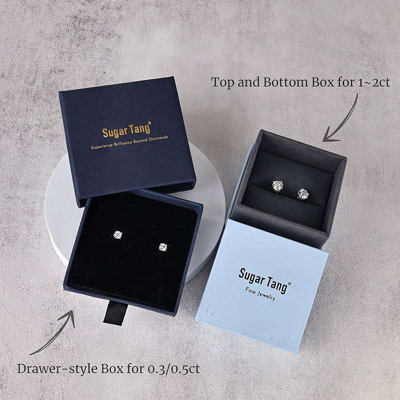 SugarTang Moissanite Earrings, Substitute diamond Stud Earrings for Women 1-3 CT 18K White Gold Plated/S925 Sterling Silver Earring for Men, Lab Grown Hypoallergenic Jewelry - Image 7