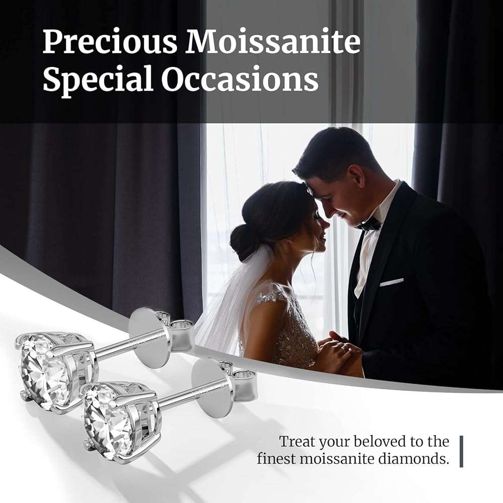 SugarTang Moissanite Earrings, Substitute diamond Stud Earrings for Women 1-3 CT 18K White Gold Plated/S925 Sterling Silver Earring for Men, Lab Grown Hypoallergenic Jewelry - Image 8