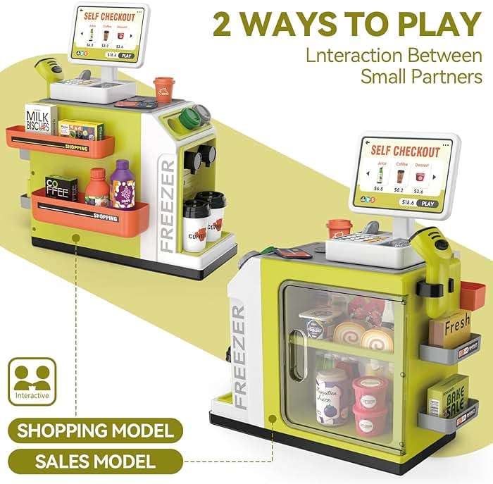 Cash Register Playset for Kids - 48PCS Pretend Play Money, Calculator, Scanner, Credit Card and Play Food for Boys and Girls Ages 3+ (668-124) - Image 3