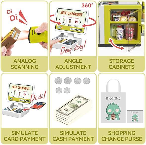 Cash Register Playset for Kids - 48PCS Pretend Play Money, Calculator, Scanner, Credit Card and Play Food for Boys and Girls Ages 3+ (668-124) - Image 4