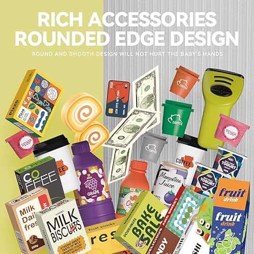 Cash Register Playset for Kids - 48PCS Pretend Play Money, Calculator, Scanner, Credit Card and Play Food for Boys and Girls Ages 3+ (668-124) - Image 5