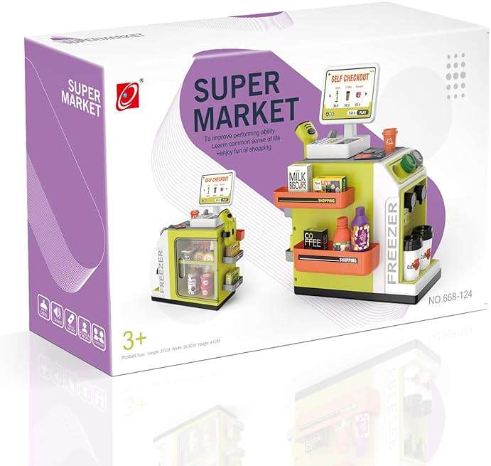 Cash Register Playset for Kids - 48PCS Pretend Play Money, Calculator, Scanner, Credit Card and Play Food for Boys and Girls Ages 3+ (668-124) - Image 7
