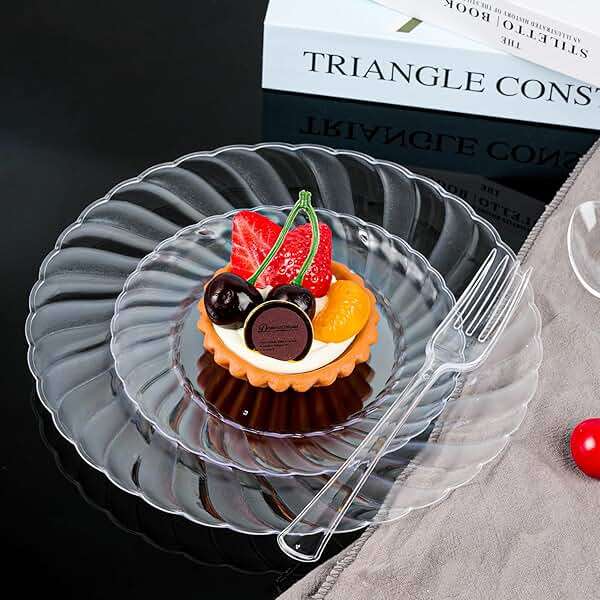 FOCUSLINE 100 Count 6 Inch Clear Plastic Plates, Disposable Heavy Duty Salad Dessert Plates- Premium Hard Plastic Plate Fancy Disposable Clear Plate for Weddings, Parties and Events - Image 2