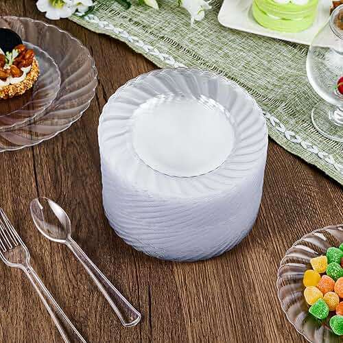 FOCUSLINE 100 Count 6 Inch Clear Plastic Plates, Disposable Heavy Duty Salad Dessert Plates- Premium Hard Plastic Plate Fancy Disposable Clear Plate for Weddings, Parties and Events - Image 7