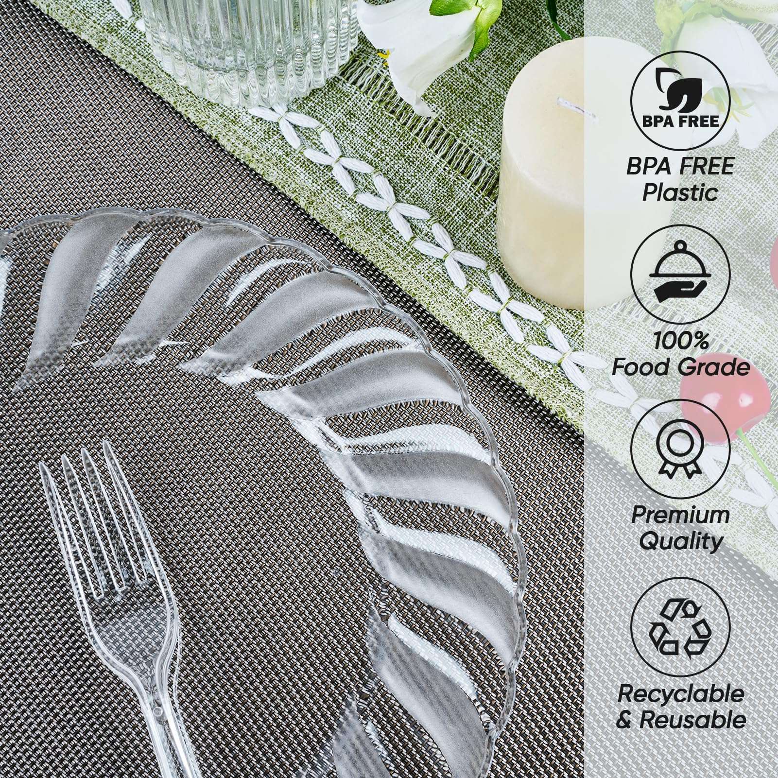 FOCUSLINE 100 Count 6 Inch Clear Plastic Plates, Disposable Heavy Duty Salad Dessert Plates- Premium Hard Plastic Plate Fancy Disposable Clear Plate for Weddings, Parties and Events - Image 8