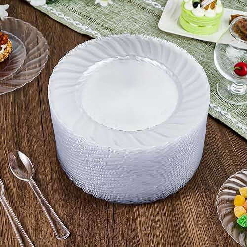 FOCUSLINE 100 Count Clear Plastic Plates 9 Inch, Disposable Heavy Duty Dinner Plates- Premium Hard Plastic Plate Fancy Disposable Clear Plates for Weddings, Parties and Events - Image 6