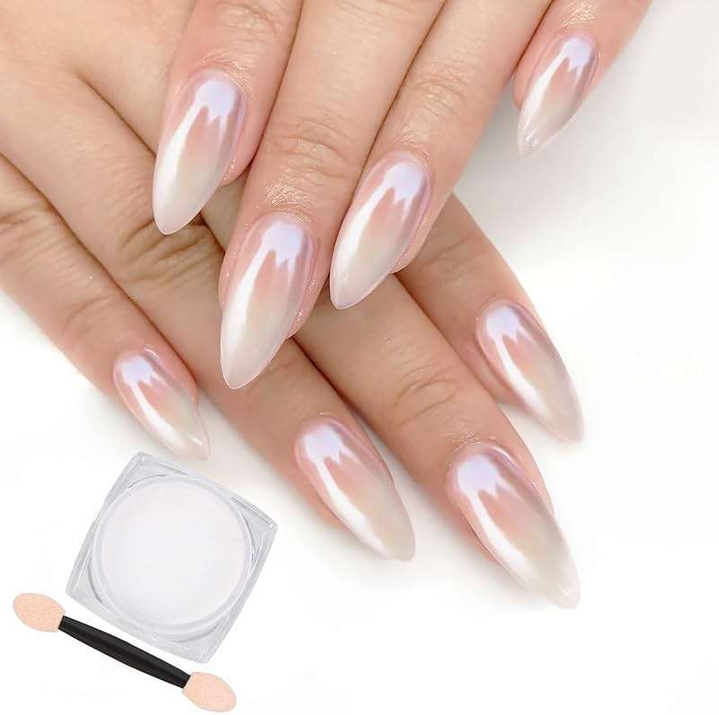 Artdone White Pearl Chrome Nail Powder,Iridescent Aurora Powder Metallic Mirror Effect Pigment Pearlescent Mermaid Pigment Pearl Glitter Dust Kit,Nail Art Decoration, Resin Craft - Image 1