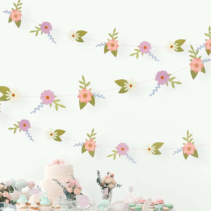 Cheerland Wildflower Party Decorations Flower Banner Birthday Fairy Floral Garland Paper Flower Garland for Spring Woodland Baby Shower Tea Party Banner for Enchanted Garden Wedding Decor Supplies - Image 1