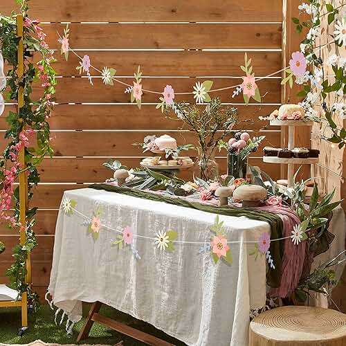 Cheerland Wildflower Party Decorations Flower Banner Birthday Fairy Floral Garland Paper Flower Garland for Spring Woodland Baby Shower Tea Party Banner for Enchanted Garden Wedding Decor Supplies - Image 2