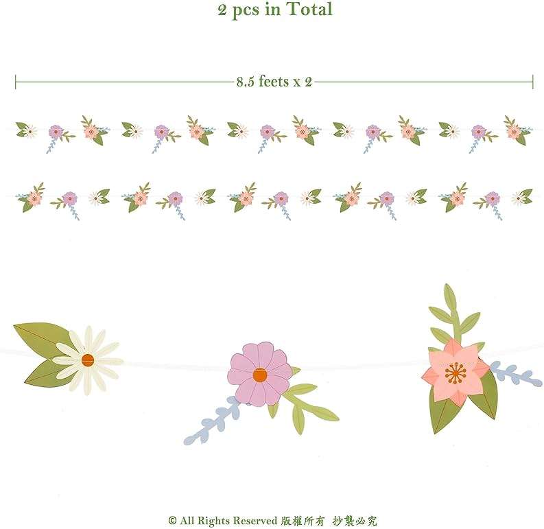Cheerland Wildflower Party Decorations Flower Banner Birthday Fairy Floral Garland Paper Flower Garland for Spring Woodland Baby Shower Tea Party Banner for Enchanted Garden Wedding Decor Supplies - Image 3