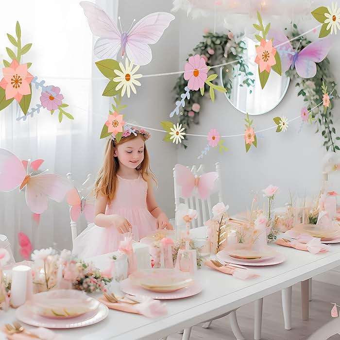 Cheerland Wildflower Party Decorations Flower Banner Birthday Fairy Floral Garland Paper Flower Garland for Spring Woodland Baby Shower Tea Party Banner for Enchanted Garden Wedding Decor Supplies - Image 5