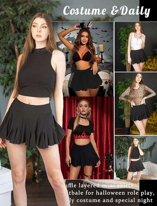 Avidlove Mini Skirt for Women Sexy Pleated Skirts High Waist Skater Skirt Ruffle Lingerie Skirts - Image 3