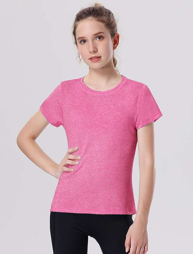 EXARUS Girls Athletic Shirts Quick Dry T Shirts Short Sleeve Tee Workout Activewear Soccer Sports Tops for Tween Kids - Image 2
