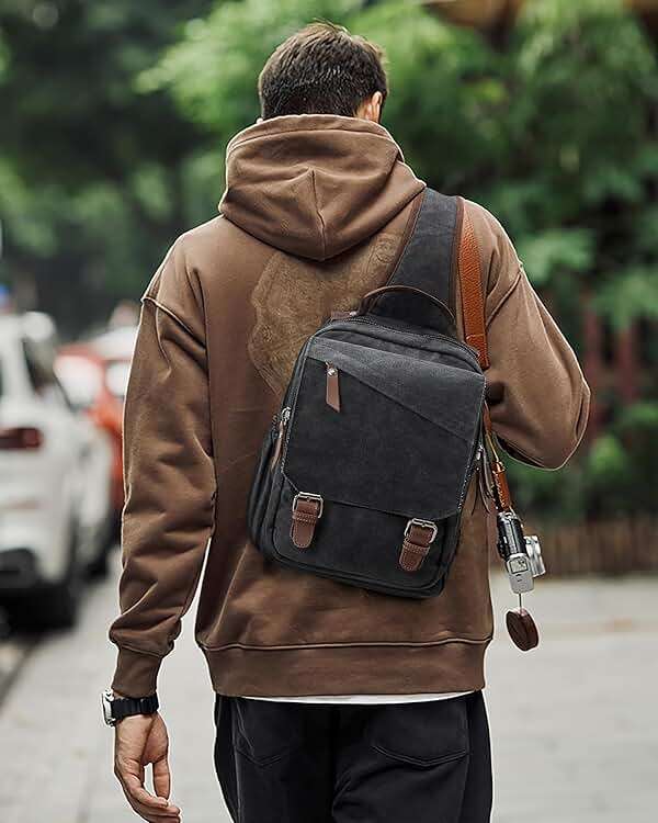 Messenger bag for Men,Small Sling Crossbody Backpack Shoulder Bag for Men Women,canvas Strap Backpack Sling Bag - Image 5