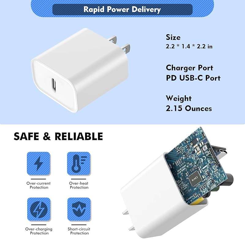 Long Apple iPhone Fast Charger,Fast Charging i Phone 2Pack PD Type C Wall Charger Fast Charging Phone Adapter 6FT USB-C to Lightning Cable Apple Chargers for iPhone 14/13/12/Pro/Max/11/XR/X/8/SE/iPad - Image 2