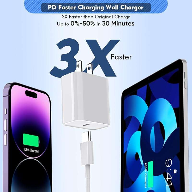 Long Apple iPhone Fast Charger,Fast Charging i Phone 2Pack PD Type C Wall Charger Fast Charging Phone Adapter 6FT USB-C to Lightning Cable Apple Chargers for iPhone 14/13/12/Pro/Max/11/XR/X/8/SE/iPad - Image 3