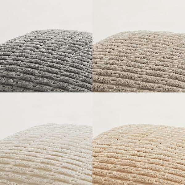 Fancy Homi 4 Packs Neutral Decorative Throw Pillow Covers 18x18 Inch for Living Room Couch Bed Sofa, Rustic Farmhouse Boho Home Decor, Soft Plush Striped Corduroy Square Cushion Case 45x45 cm - Image 5