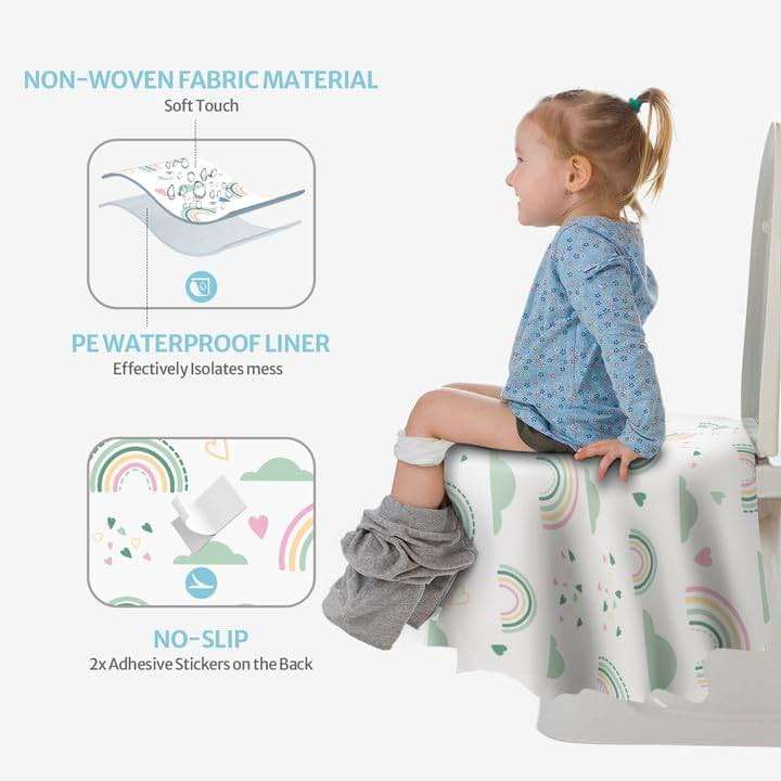 Blissful Diary 20 Pcs Toilet Seat Covers Disposable for Toddlers & Adults, Extra Large Waterproof, Portable Package for Travel, Kids Potty Training - Image 3