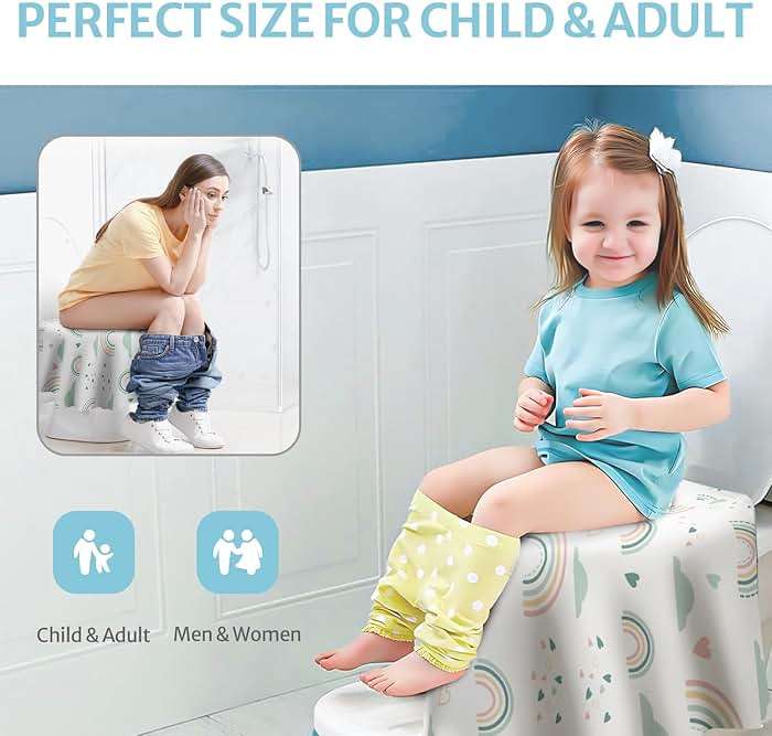 Blissful Diary 20 Pcs Toilet Seat Covers Disposable for Toddlers & Adults, Extra Large Waterproof, Portable Package for Travel, Kids Potty Training - Image 5