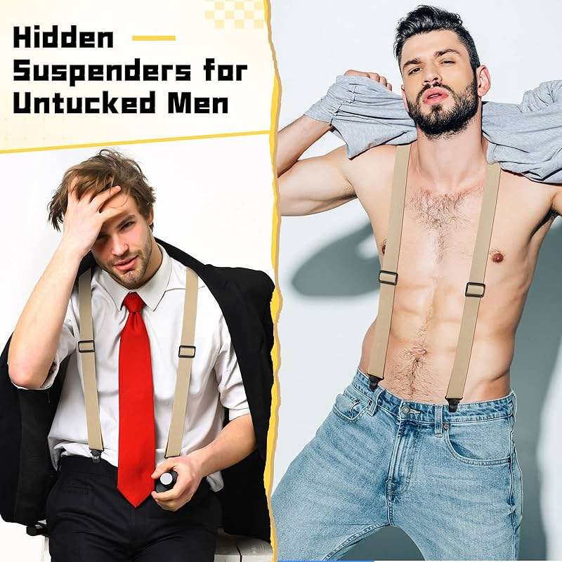 Jiuguva Men Hidden Undershirt Suspender Under Clothing Airport Friendly Strap Y 1.5in Athletic Suspender Heavy Duty for Jeans - Image 2