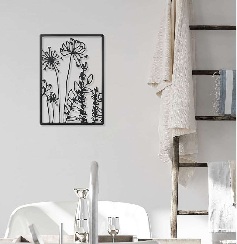 Therwen 3 Pcs Black Metal Wall Art Minimalist Wall Decor for Bedroom Flowers Decor Hanging Flower Bathroom Art Flower Line Sculpture Kitchen Decoration 16.5 x 9.8 Inch(Cute Style) - Image 4
