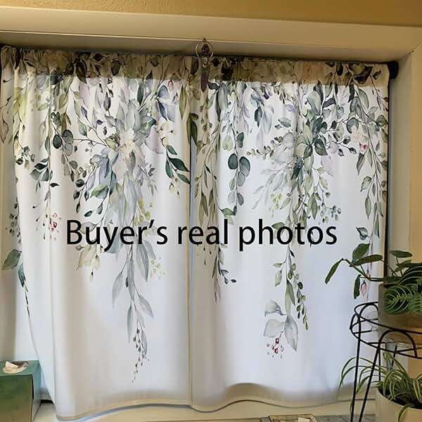 oolygoo Eucalyptus Botanical Leaves Floral Kitchen Window Curtains Over Sink Boho Farmhouse Flower Leaf Small Window Treatment Sage Green Cafe Short Curtains for Bathroom Tier Drapes 27.5x39 inch - Image 2
