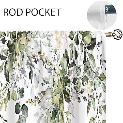 oolygoo Eucalyptus Botanical Leaves Floral Kitchen Window Curtains Over Sink Boho Farmhouse Flower Leaf Small Window Treatment Sage Green Cafe Short Curtains for Bathroom Tier Drapes 27.5x39 inch - Image 4