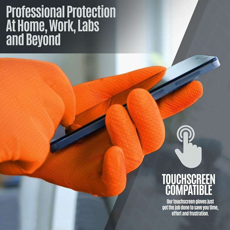 MED PRIDE Maxx Strength Nitrile Industrial Orange Gloves, 8 Mil Thick - Diamond Texture Disposable Heavy-Duty, Tear-Resistant - Image 7