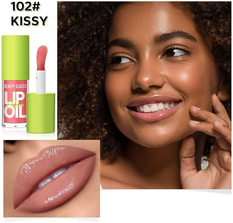 Beauty Glazed Big Brush Head Lip Oil, Ultra-Hydrating & Nourishing, Smooth Glossy Finish Lip Glow Oil, Shiny and Vegan Tinted Lip Gloss, Non-Sticky Formula (102# KISSY) - Image 2