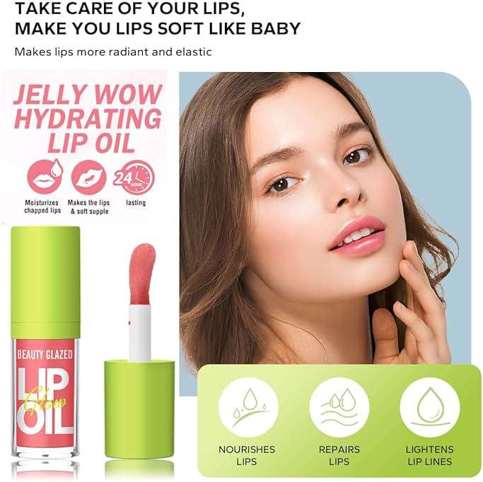 Beauty Glazed Big Brush Head Lip Oil, Ultra-Hydrating & Nourishing, Smooth Glossy Finish Lip Glow Oil, Shiny and Vegan Tinted Lip Gloss, Non-Sticky Formula (102# KISSY) - Image 5