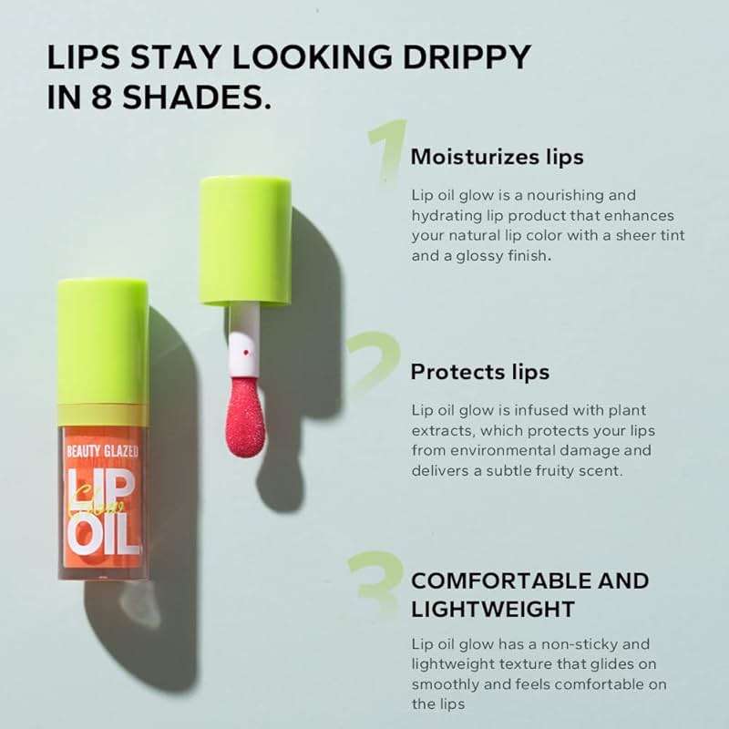Beauty Glazed Big Brush Head Lip Oil, Ultra-Hydrating & Nourishing, Smooth Glossy Finish Lip Glow Oil, Shiny and Vegan Tinted Lip Gloss, Non-Sticky Formula (102# KISSY) - Image 6