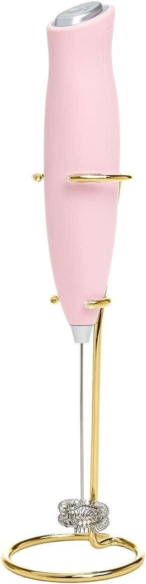 Paris Hilton Electric Handheld Milk Frother with Double Coil Head Whisk and Gold Metal Stand, Battery Powered (2 AA Batteries Required but Not Included), Pink - Image 1